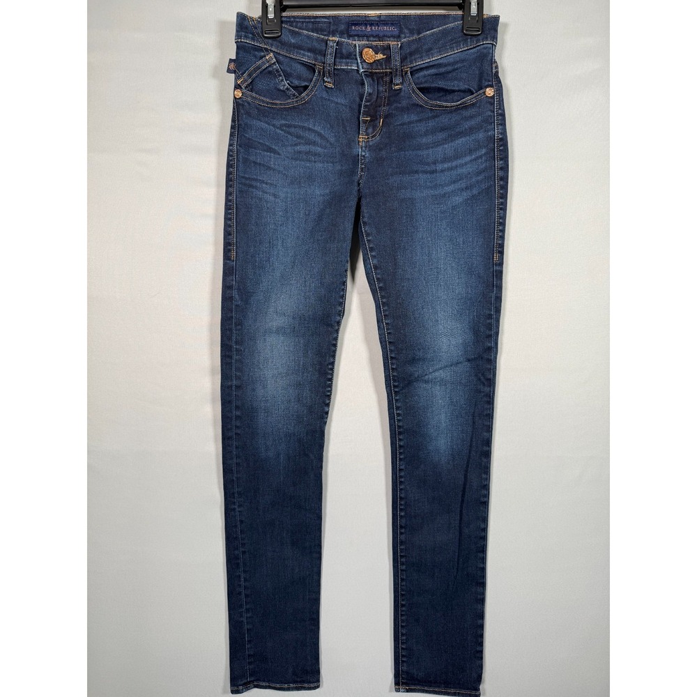 Rock & Republic Berlin‎ Mid-Rise Skinny Blue Jeans Women's 6M (28x30") Dark Blue